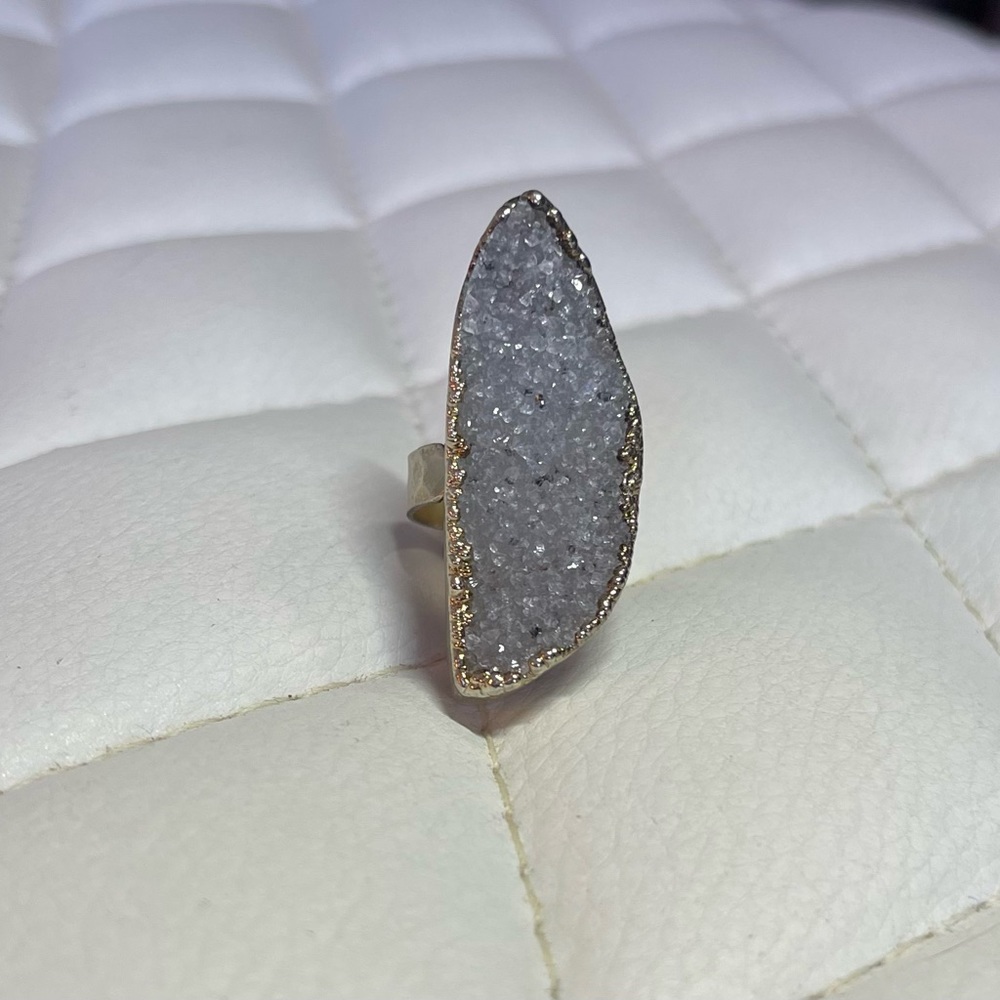 Silver and Grey Large Druzy Ring Asjustable